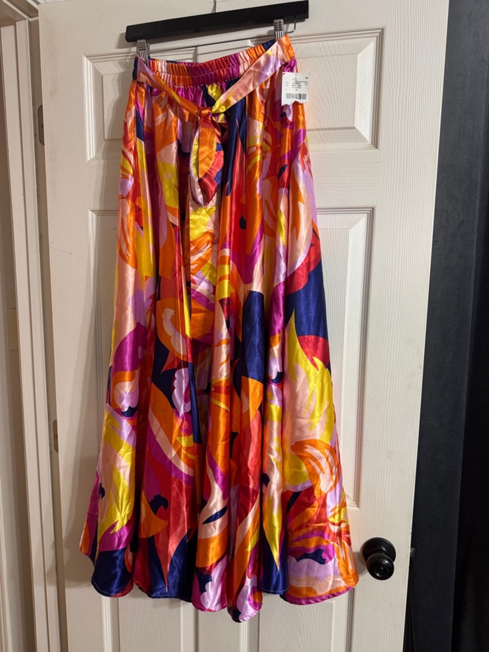 Colorful Abstract Satin A-Line Maxi Skirt by